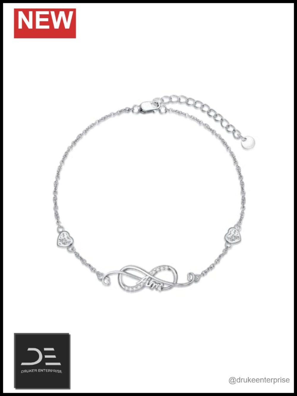 925 Sterling Silver Infinity Bracelet Adjustable Aunt Gift Cubic Zirconia